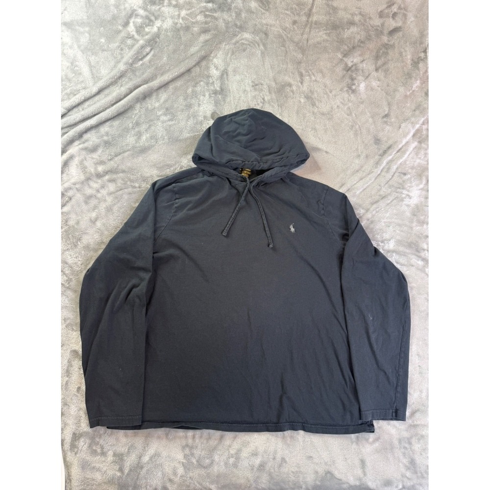 Polo Ralph Lauren T-Shirt Mens XL Black V-Neck Long Sleeve Embroidered Hooded